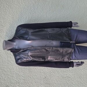 Jaclyn Smith Classics Ladies Black Leather Sweater Jacket with Knit Back/Sleeves